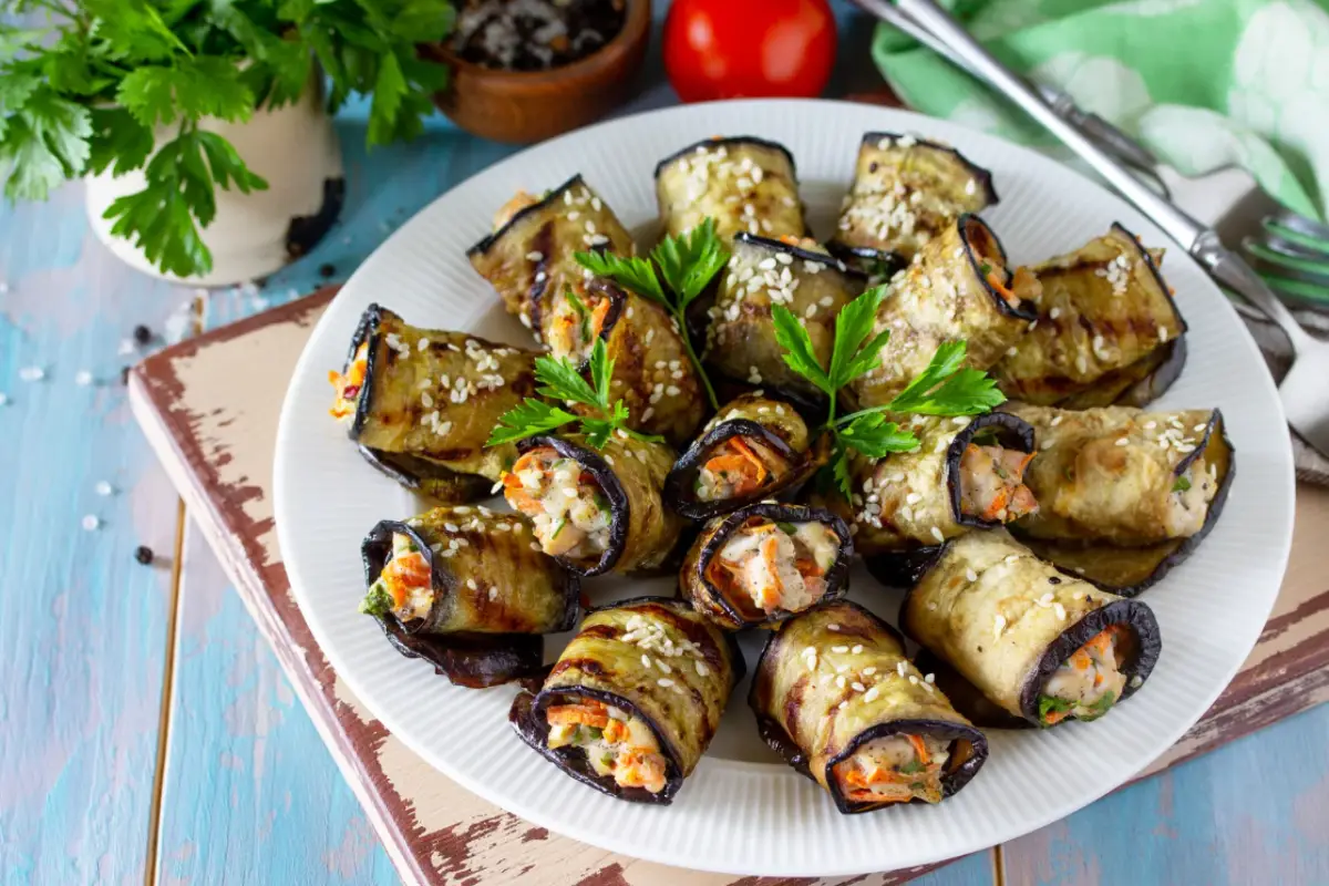 rouleaux d'aubergines au saumon fumé et ricotta