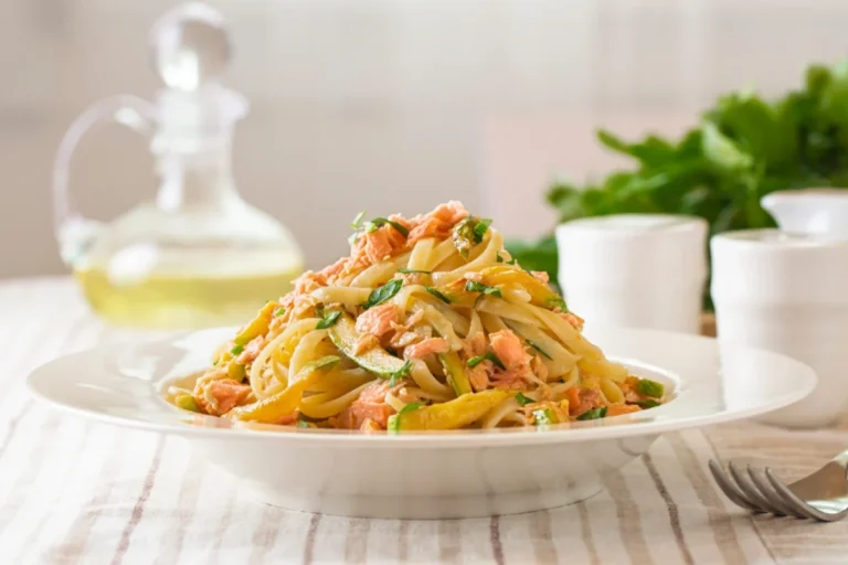 Pâtes au saumon et courgette